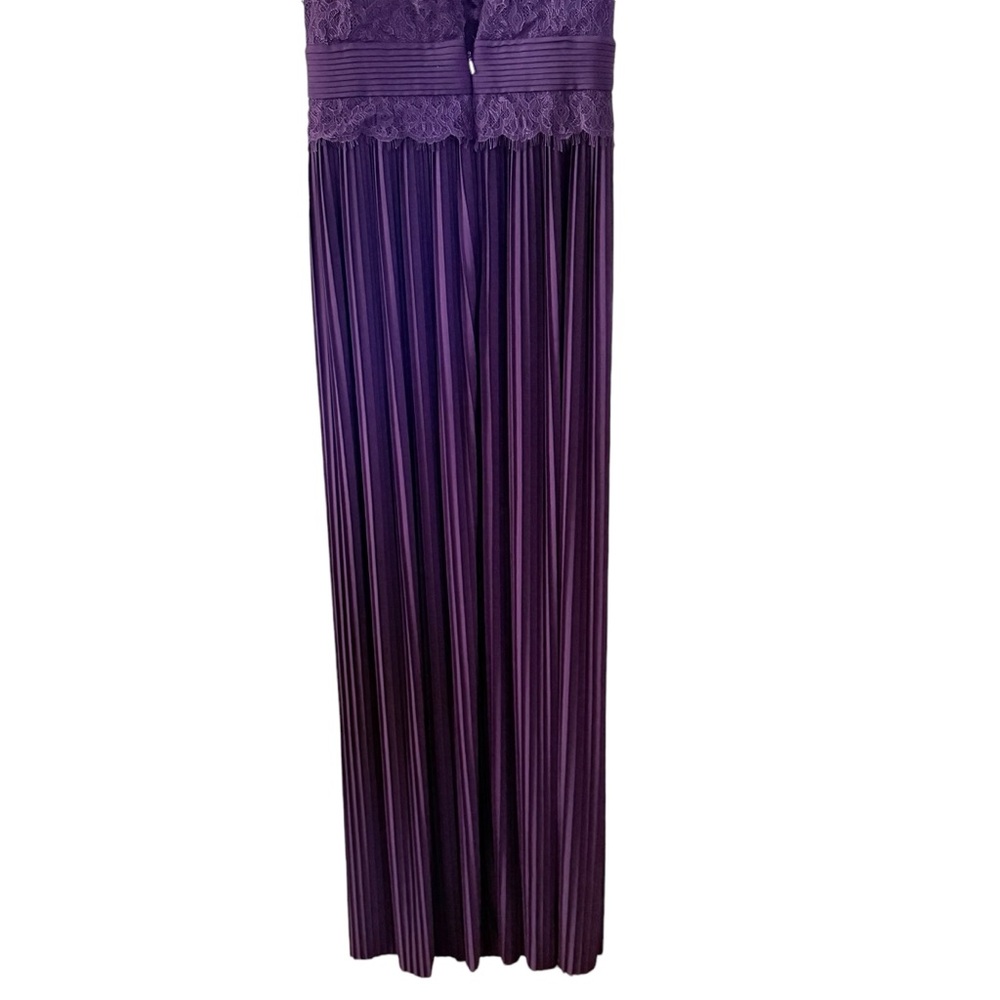 ASOS Dark Purple Pleated Maxi Dress Size 4 V Neck Lace Prom Wedding Guest Slits - Picture 11 of 16